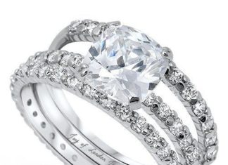 Birthday Gifts Ideas : 2CT Cushion Cut Russian Lab Diamond Bridal Set Wedding Band Ring