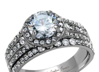 Birthday Gifts Ideas : 2CT Round Cut Halo Russian Lab Diamond Bridal Set Wedding Band Ring