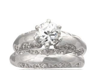 Birthday Gifts Ideas : 2CT Round Cut Russian Lab Diamond with Scalloped Edge Bridal Set Wedding Band Ri…