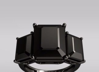 Birthday Gifts Ideas : A Museum Perfect Black 5.5CT Emerald Cut Russian Lab Diamond Journey Ring