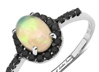 Birthday Gifts Ideas : A Perfect .75CT Genuine Ethiopian Opal & Black Diamond Halo Ring