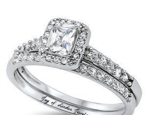 Birthday Gifts Ideas : A Perfect 1.2CT Emerald Cut Russian Lab Diamond Halo Bridal Set