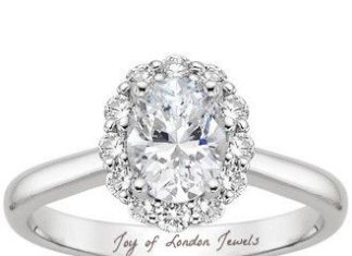 Birthday Gifts Ideas : A Perfect 1.6CT Oval Cut Halo Russian Lab Diamond Engagement Ring