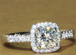 Birthday Gifts Ideas : A Perfect 1.8CT Asscher Cut Halo Russian Lab Diamond Gold Ring