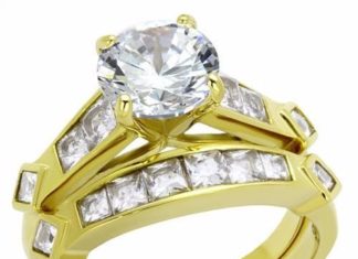 Birthday Gifts Ideas : A Perfect 14K Gold 2CT Round Cut Russian Lab Diamond Wedding Band Bridal Set