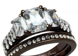 Birthday Gifts Ideas : A Perfect 3.2CT Emerald Cut Russian Lab Diamond 14K Chocolate Gold Bridal Set…