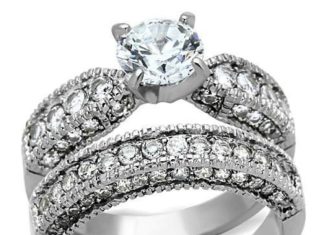 Birthday Gifts Ideas : A Perfect Antique 1CT Solitaire Round Cut Russian Lab Diamond Ring Bridal Set…