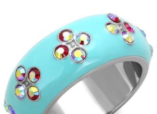 Birthday Gifts Ideas : A Perfect Aqua Enamel Pink Crystal Eternity Wedding Ring – Joy Of London Jewel…