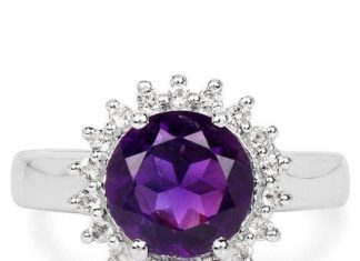 Birthday Gifts Ideas : A Perfect Floral Purple 3CT Genuine Amethyst & White Topaz Engagement Ring
