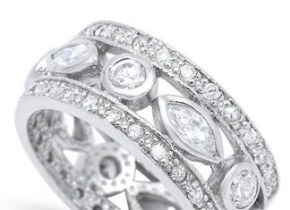 Birthday Gifts Ideas : A Perfect Marquise & Round Cut Russian Lab Diamond Wedding Band Eternity Ring