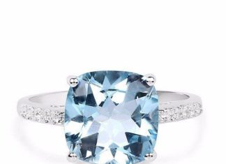 Birthday Gifts Ideas : A Vintage 5.33CT Cushion Cut Genuine Ocean Blue Topaz & White Topaz Engagement R…