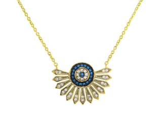 Birthday Gifts Ideas : Art Deco 14K Gold Blue Turquoise Russian Lab Diamond Pendant Necklace
