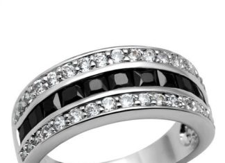 Birthday Gifts Ideas : Black & Clear Russian Lab Diamond Eternity or Wedding Band Ring