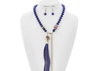 Birthday Gifts Ideas : Burnished Gold, Navy & Purple Necklace & Earrings Wedding Special…