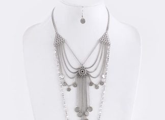 Birthday Gifts Ideas : Celebrity Style Art Deco Silver Tassel Coin Necklace & Earring Set