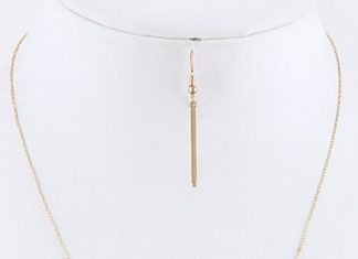 Birthday Gifts Ideas : Celebrity Trend 14K Gold Horizontal Bar Necklace and Earring Set
