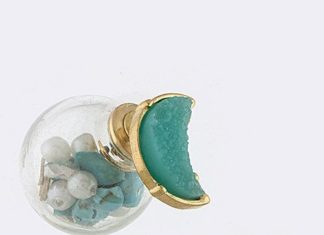 Birthday Gifts Ideas : Crescent Turquoise Druzy Tip Jewel Ball Double Stud Earrings by TheCharmsofLondo…