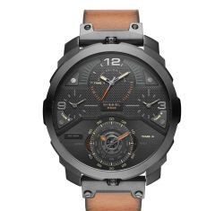 Birthday Gifts Ideas : Diesel Machinus Chronograph Four Time Zone Dial Brown Leather Men's Watch