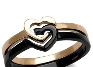 Birthday Gifts Ideas : Double Heart Rose Gold and Ion Plated Black Stainless Steel Promise Engagement W…