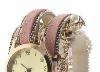 Birthday Gifts Ideas : Faux Suede Light Pink Pearl Gold Ladies Watch