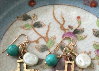 Birthday Gifts Ideas : Handmade “Blessed” Brass Pear Turquoise Cross Earrings by TheCharmsofLondon on E…