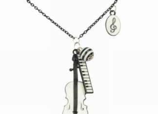 Birthday Gifts Ideas : Handpainted White Enamel Violin Keyboard Musical Necklace