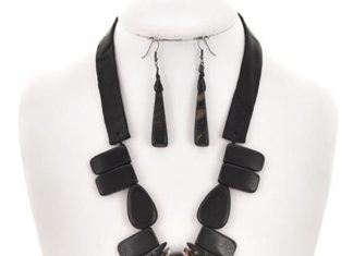 Birthday Gifts Ideas : Hematite Shell Black Wood & Leather Earrings Set