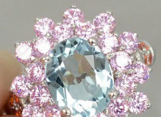Birthday Gifts Ideas : JUST ARRIVED! Beautiful 1.9CT Blue Aquamarine, Pink & Orange Sapphire Promise En…