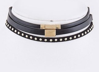 Birthday Gifts Ideas : Jewelry Trend Gold & Faux Leather Choker Necklace