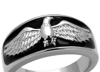 Birthday Gifts Ideas : Men's Eagle Stainless & Black Wedding Band Ring
