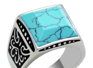 Birthday Gifts Ideas : Men's Turquoise Blue Stainless Steel Ring