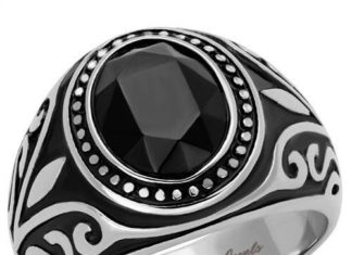Birthday Gifts Ideas : Men's or Women's Stainless Steel & Black Onyx Wedding Bands Ring