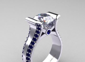 Birthday Gifts Ideas : Museum Architectural 2CT Russian Lab Diamond 18K White Gold Blue Sapphire Accent…