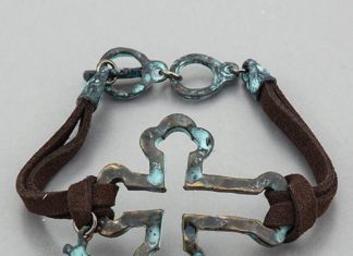 Birthday Gifts Ideas : NEW! Brown Leather Copper Patina Cross Design Religiously Inspired Vintage Brace…