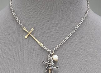 Birthday Gifts Ideas : NEW! Rhodium Silver Chain Necklace Hammered Gold Cross Pendants Pearl Necklace