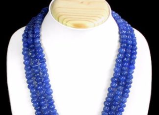 Birthday Gifts Ideas : Handmade Natural Blue Sapphire Beaded Necklace with Adjustable Silk Tassels – FR…