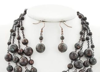 Birthday Gifts Ideas : Patina Copper Bead Multi Level Necklace & Earrings Set