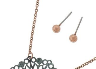 Birthday Gifts Ideas : Patina Copper Floral Design Necklace and Earrings Set