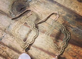 Birthday Gifts Ideas : Pink Rose Quartz Die Cut Boho Gold Earrings