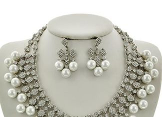 Birthday Gifts Ideas : Platinum Pearl & Rhinestone Necklace & Earring Set