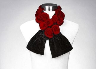 Birthday Gifts Ideas : Red Rose Angora and Velvet Neck Wrap Scarf
