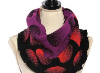 Birthday Gifts Ideas : Ruffled Black Fingerless Gloves & Infinity Scarf with Colored Accents