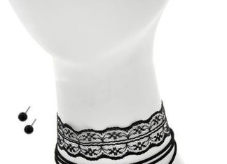 Birthday Gifts Ideas : Simple Black French Lace Bow Choker Necklace & Earring Set