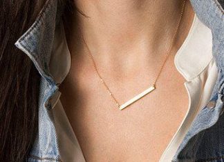 Birthday Gifts Ideas : Trendy 14K Gold Horizontal Bar Pendant Necklace
