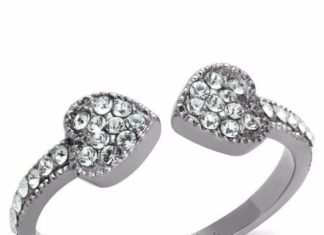 Birthday Gifts Ideas : Two Heart Pave Russian Lab Diamond Wedding Band Promise Ring