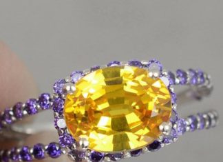 Birthday Gifts Ideas : Vintage 3.7CT Oval Cut Yellow Sapphire & Round Diamond Cut Purple Amethyst Accen…
