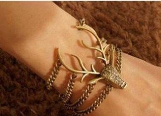 Birthday Gifts Ideas : Vintage Bronze Rhinestone Deer & Antler Chain Bracelet