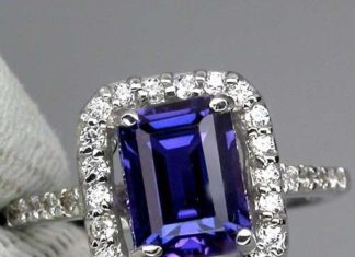 Birthday Gifts Ideas : 3CT Emerald Cut Blue Sapphire Round Diamond Cut White Sapphire Accents Promise E…