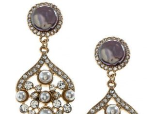 Birthday Gifts Ideas : Vintage Ornate Handmade European Gold & Grey White Pearl Crystal Earrings