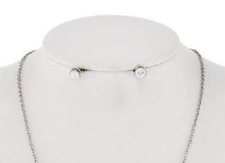 Birthday Gifts Ideas : Vintage Silver & Diamond Wedding Prom Necklace & Stud Earring Set